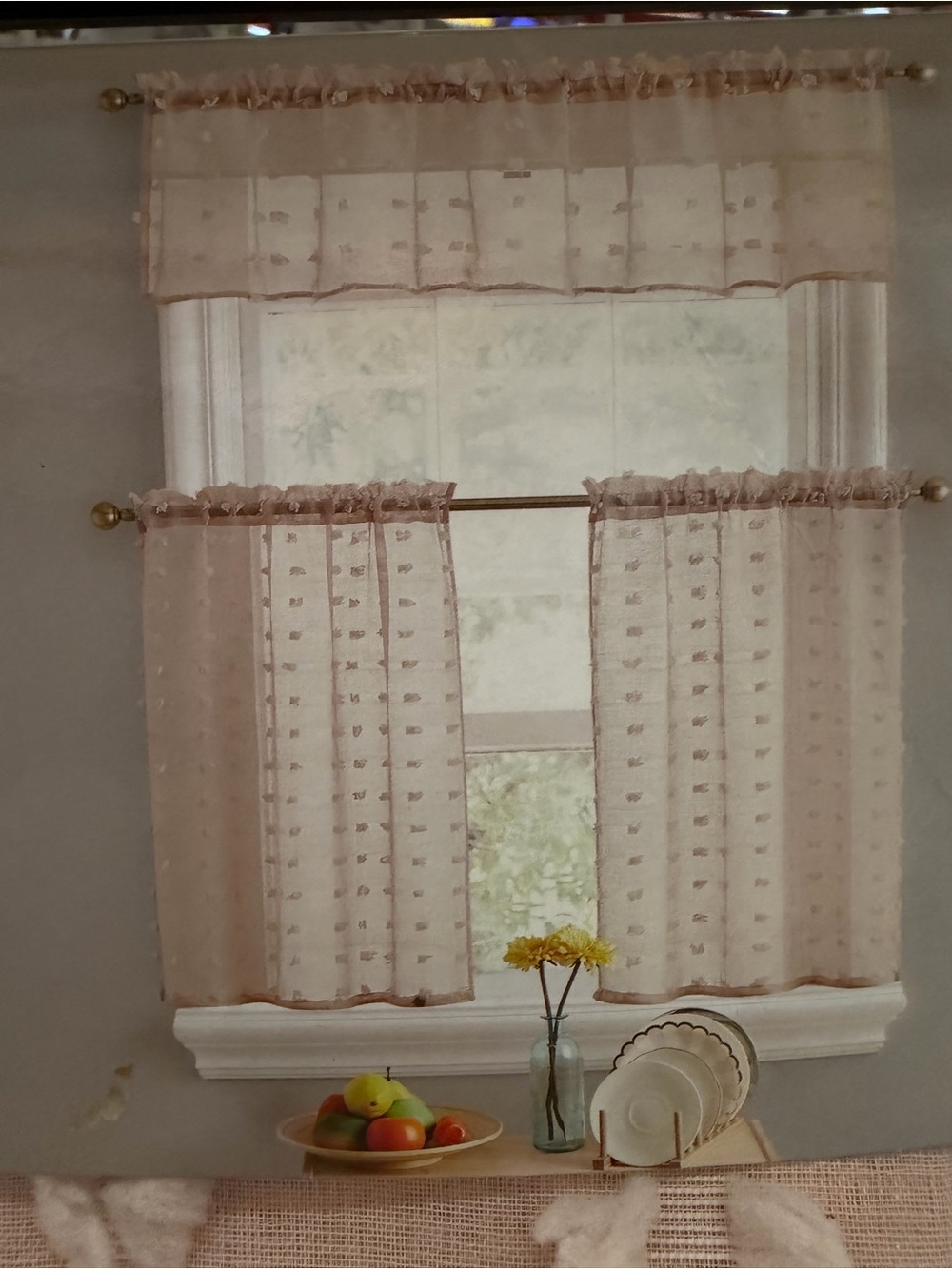 Sheer Pink Swiss Dot Café Curtain Set - Home Accents